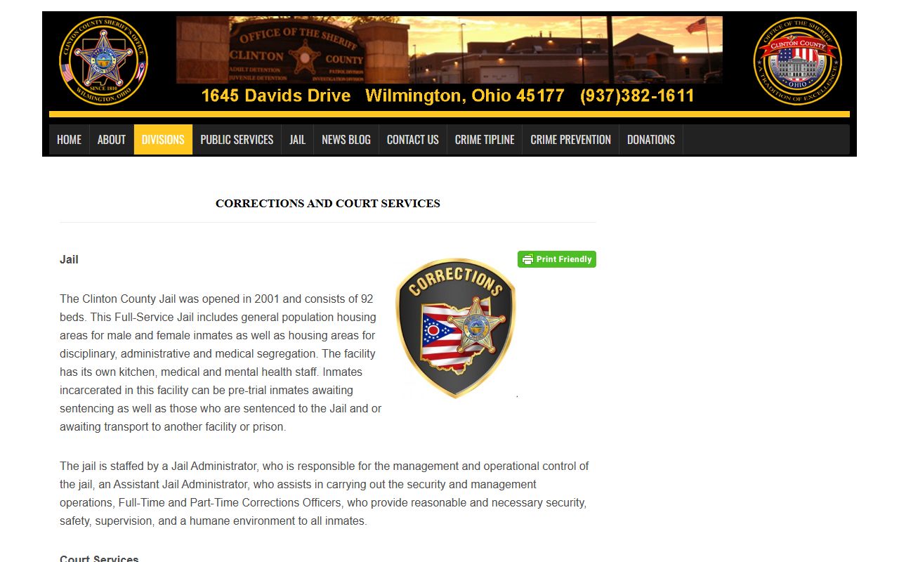 Clinton County Jail Corrections and Court Services facility information