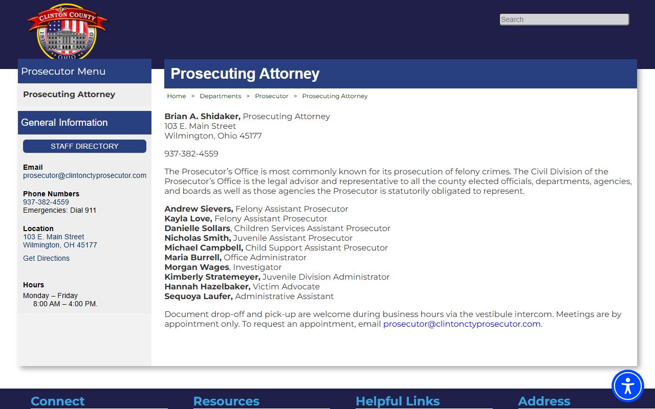 Clinton County Prosecuting Attorney contact page